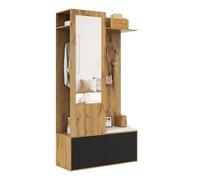 Merax Ensemble de garde-robe pour couloir 191 x 100 x 38 cm avec miroir, armoire à chaussures, banc, 5 crochets, penderie moderne avec beaucoup d'espace de rangement, meuble d'entrée, couleur bois +
