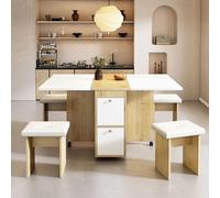 Merax Ensemble de salle à manger pliable 120 x 80 x 75 cm avec 4 chaises pour salle à manger, salon, blanc + chêne