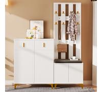 MERAX Ensemble de vestiaires Dolly, Combinaison de vestiaires, 3 pièces, façade de vestiaire avec patères, armoire à chaussures avec tiroirs & portes, ensemble de meubles avec coussins, blanc