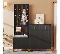 Merax Ensemble de vestiaires Dolly, Combinaison de vestiaires, 3 pièces, façade de vestiaire avec patères, armoire à chaussures avec tiroirs & portes, ensemble de meubles avec coussins, noir