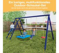 Merax Ensemble multifonctionnel de balançoires d'extérieur pour enfants-3 balançoires, structure d'escalade, panier de basket-ball, acier à haute résistance, idéal pour le jardin et les aires de jeux