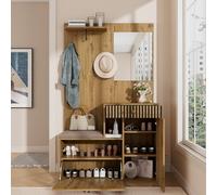 Merax Ensemble vestiaire compact 110 x 185,5 x 37 cm avec armoire à chaussures, miroir et coussin rembourré, armoire de couloir avec tiroirs et étagères réglables, armoire d'entrée murale, couleur