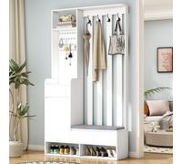 Merax Garde-robe d'entrée avec banc de rangement rembourré, garde-robe 6 en 1 avec banc, tableau de rangement, tiroirs & patères