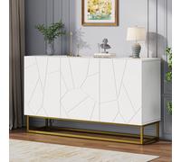 Merax Hochglanz Sideboard 130 cm Blanc - Buffet moderne avec aspect cannelé, 3 portes, étagères réglables et structure métallique