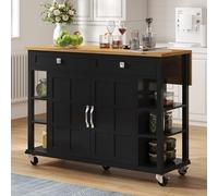 Merax îlot de cuisine avec plan de travail pliable, chariot de cuisine mobile avec 2 portes, 2 tiroirs, rangement spacieux, L 120 x l 40 (65) x H 89 cm, noir