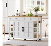 Merax îlot de cuisine avec plan de travail pliable, chariot de cuisine mobile avec 2 portes, 2 tiroirs, rangement spacieux, L 120 x l 40 (65) x H 89 cm, blanc