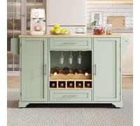 Merax Îlot de cuisine avec plan de travail pliable, chariot de cuisine sur roulettes avec 2 tiroirs, étagère à vin, porte-verre, étagère à épices, porte-serviettes, armoire de cuisine pour cuisine