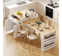Merax Îlot de cuisine de 210,1 cm avec table de salle à manger extensible pour 4 à 6 personnes, avec rangement, station de charge, 2 tiroirs et 2 étagères latérales ouvertes pour salle à manger