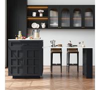 Merax Ilot de cuisine extensible 133-202 cm avec espace de rangement, table de bar, table de salle à manger 3 en 1, avec 2 tiroirs et 4 compartiments, peu encombrant, pour cuisine et salon, noir