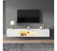 Merax LED Meuble TV Murale Blanc Haut Brillant Support pour Téléviseur 70 Pouces, Bluetooth, 30kg Charge, Éclairage Intelligent, Meuble Télé Murale avec Rangement (160 x 31 x 22 cm)