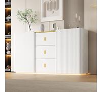 Merax LED Sideboard 150 cm de large, Buffet multifonctionnel, Commode avec 2 portes et 3 tiroirs, Highboard pour salon, cuisine, blanc