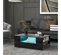 Merax LED Table basse haute brillance Table d'appoint avec 2 tiroirs et 2 étagères, lumière LED avec 16 couleurs et 4 modes, 95 x 53 x 37cm, noir