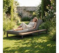 Merax Lit de jour pour patio d'extérieur - Canapé-lit multifonctionnel imperméable avec dossier réglable, étagères et construction antidérapante, pour jardin, terrasse, balcon - Gris, côté droit