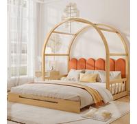 Merax Lit d'enfant 140x100cm/140x200cm Lit extensible Lit de maison extensible avec protection contre les chutes et toit en forme d'arc, en bois massif Lit simple et double Maison d'enfant
