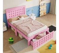 Merax Lit d'enfant 90 x 190 cm, lit simple avec tiroirs, lit en bois avec sommier à lattes et espace de rangement sous le lit, lit d'adolescent avec design bloc créatif, cadre de lit en bois massif et