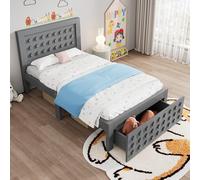 Merax Lit d'enfant 90 x 200 cm, lit simple avec tiroirs, lit en bois avec sommier à lattes et espace de rangement sous le lit, lit d'adolescent avec design bloc créatif, cadre de lit en bois massif et