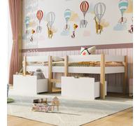 Merax Lit d'enfant 90x200cm maison d'enfant Lit de maison avec protection contre la chute, sommier à lattes & 2 tiroirs en pin, Fille Garçon Lit, Blanc