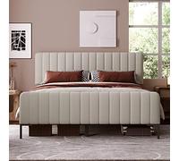 Merax Lit double capitonné 160 x 200 cm avec sommier à lattes et tête de lit réglable, lit rembourré en gris/beige, cadre de lit pour chambre à coucher et chambre d'amis, sans matelas