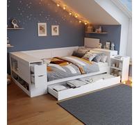 Merax Lit Enfant 140x190 cm, avec Tiroirs et Rangements, Lit Simple Multifonction Chambre Enfant, Grand Espace de Rangement, Structure Stable en MDF, Lit Enfant Blanc Moderne, sans Matelas