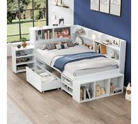 Merax Lit Enfant 90x190 cm avec Rangements, Lit Simple avec Tiroirs et Étagères, Multifonction avec Grand Espace de Rangement, Sommier à Lattes Inclus, Lit Chambre Enfant Blanc, sans Matelas