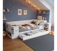 Merax Lit Enfant 90x190 cm, avec Tiroirs et Rangements, Lit Simple Multifonction Chambre Enfant, Grand Espace de Rangement, Structure Stable en MDF, Lit Enfant Blanc Moderne, sans Matelas