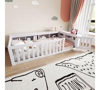 Merax Lit Enfant Multifonction 90x200 cm avec Rangement, Sécurisé avec Barrières et Petite Porte, Lit avec Sommier, pour Chambre d'enfant, Blanc (sans Matelas)