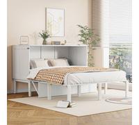Merax Lit escamotable 140x200cm avec sommier à lattes, Lit mural rabattable Lit d'adolescent Armoire de lit Lit double Lit en bois pour chambre à coucher et appartements de vacances, Blanc
