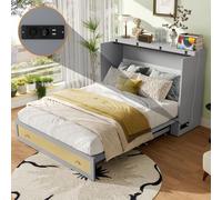 Merax Lit escamotable 140x200cm, lit mural avec USB, prise de courant, lit pliant transformable et mobile, lit mural pliant, rangement des matelas pliants, gris