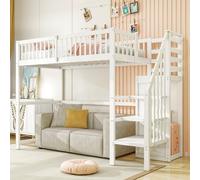 Merax Lit Mezzanine 1 Place 90 x 200 cm, Multifonctionnel Lit Mezzanine Enfant avec Garde-Robe et Escaliers, Blanc (sans Matelas)
