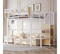 Merax Lit Mezzanine 90x200 cm en métal, avec échelle sécurisée, étagère de Rangement Amovible, lit surélevé Adulte/Enfant, Blanc (sans Matelas)