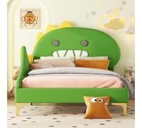 Merax Lit pour enfant, 90 x 200 cm, en forme de dinosaure de dessin animé, vert, lit plat en polyuréthane et MDF, design unique et polyvalent pour chambre d'enfant