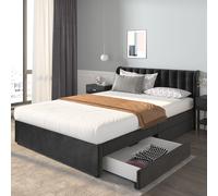 Merax Lit rembourré 140x200cm avec sommier à lattes et 2 tiroirs, Lit double en bois Lit fonctionnel velours, Noir