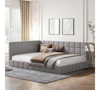 Merax Lit rembourré 140x200cm avec sommier à lattes et housse en velours, Lit de jour Canapé-lit Lit fonctionnel Lit double, Gris