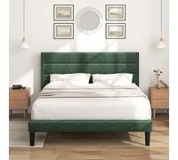 Merax Lit rembourré 140x200cm avec sommier à lattes et tête de lit, Cadre de lit double Lit d'adolescent Velours, Vert foncé