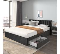 Merax Lit rembourré 180x200cm Lit double avec sommier à lattes et 2 tiroirs, Lit de rangement en bois Lit fonctionnel velours, Noir