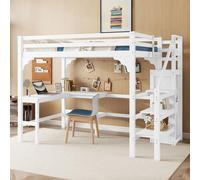 Merax Lit superposé 140x200cm, avec bureau en L, armoire ouverte, escalier de rangement, lit d'enfant en pin, lit superposé, blanc