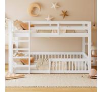 Merax Lit superposé 160 x 200 cm en bois massif avec garde-corps de sécurité, lit superposé double pour enfants, adolescents et chambres d'amis, lit mezzanine en pin et MDF, blanc
