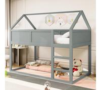 Merax Lit Superposé 90 x 200 cm, Multifonctionnel Lit Mezzanine Enfant Cabane avec Escaliers, Bois Massif, Gris (sans Matelas)