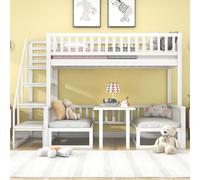 Merax Lit superposé 90x200cm/120x200cm avec escalier, table réglable et canapé en bois, lit surélevé d'enfant Lit en pin