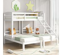 Merax Lit superposé 90x200cm avec échelle et sommier à lattes, lit à trois places pour enfants avec protection contre les chutes, en pin Lit superposé Lit de maison surélevé pour 3 enfants, blanc