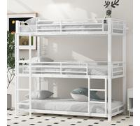 Merax Lit superposé 90x200cm avec protection antichute et sommier à lattes, lit métallique à trois places Lit d'enfant simple Lit superposé avec échelle et cadre métallique, blanc