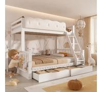 Merax Lit superposé pour enfant 90 x 200/140 x 200 cm, lit familial avec 2 tiroirs et porte-revues, lit mezzanine avec garde-corps en nuage, lit en bois, EN 747-1:2024, blanc, sans matelas