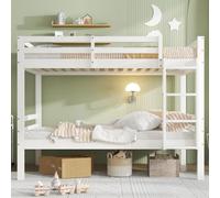 Merax Lit superposé pour enfant, 90 x 200 cm, avec échelle d'angle à trois niveaux et protection anti-chute, divisible en 2 lits simples, blanc, en bois de pin, lit adolescent