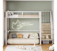 Merax Lit surélevé avec bureau, bibliothèques et tablette pour clavier, lit superposé 90x200cm avec protection contre les chutes, lit métallique avec sommier à lattes, lit simple pour adolescents avec