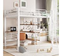Merax Lits superposés Lit superposé 90x200cm avec bureau, étagères, garde-corps, lit d'enfant, lit d'adolescent, lit superposé pour chambre d'enfant, blanc