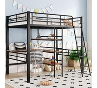 Merax Lits superposés Lit superposé 90x200cm, lit en fer avec bureau, étagères, rampes, lit d'enfant, lit d'adolescent, lit superposé pour chambre d'enfant, noir