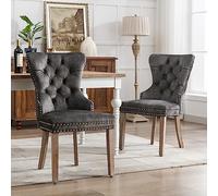 Merax Lot de 2 chaises de Salle à Manger, Cuisine, Salon, rembourrées, avec heurtoir de Porte Unique, tête de Clou, Pieds en Bois Massif et Gris velouté pour Une Ambiance élégante