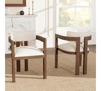 Merax Lot de 2 chaises de salle à manger en bois massif avec accoudoirs, chaises rembourrées avec tissu en lin, modernes et confortables, pour salle à manger, salon, café, couleur bois foncé