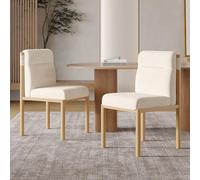 Merax Lot de 2 chaises de salle à manger rembourrées avec housse Sherpa - Structure en métal aspect chêne - Confortable et durable - Pour salle à manger, salon ou café - Beige