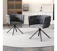 Merax Lot de 2 chaises pivotantes, chaises modernes de salle à manger en velours, chaise avec accoudoirs pivotante à pieds métalliques, pour salle à manger, salon, chambre à coucher, gris